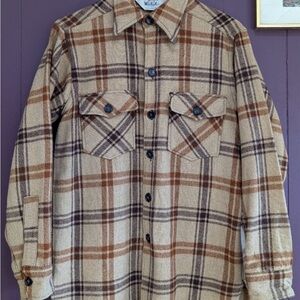 Vintage Woolrich Wool Men's Checkered Shirt Jacket - Brown and Cream